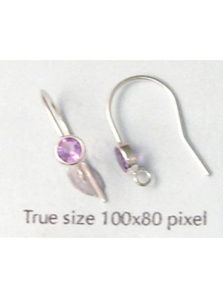 St.Silver Earwire w/4mm Amethyst -PAIRS