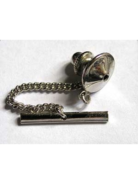 Tie Tack Clutch with chain Nickel plated