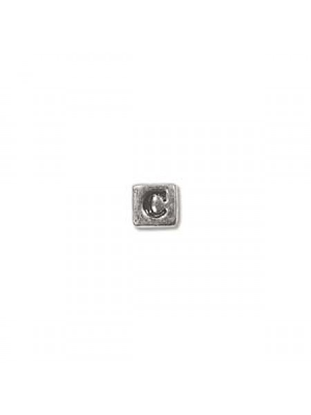 St.Silver Cube Bead 3.5x3.5mm Letter C