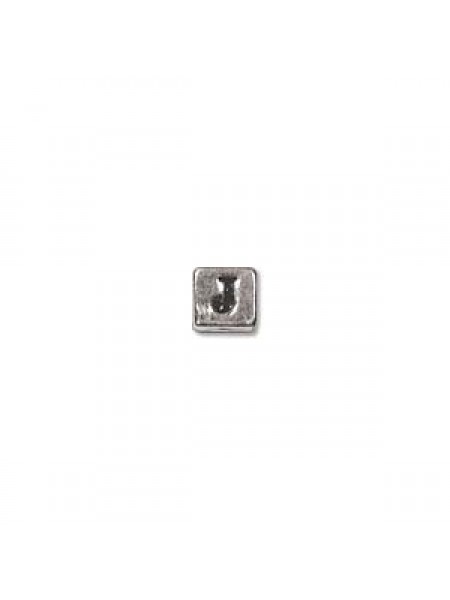 St.Silver Cube Bead 3.5x3.5mm Letter J