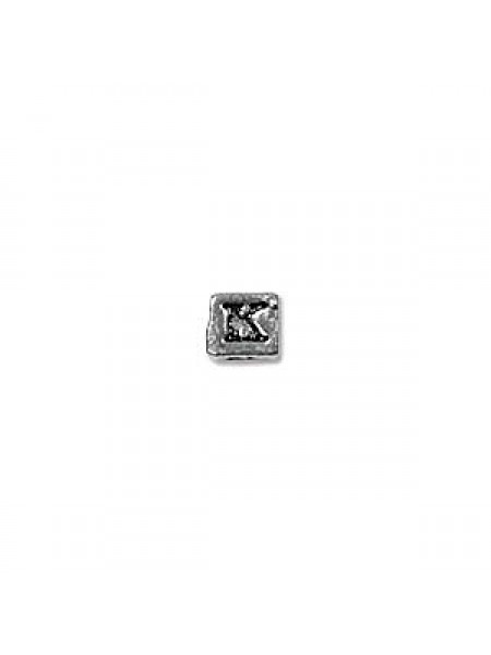 St.Silver Cube Bead 3.5x3.5mm Letter K