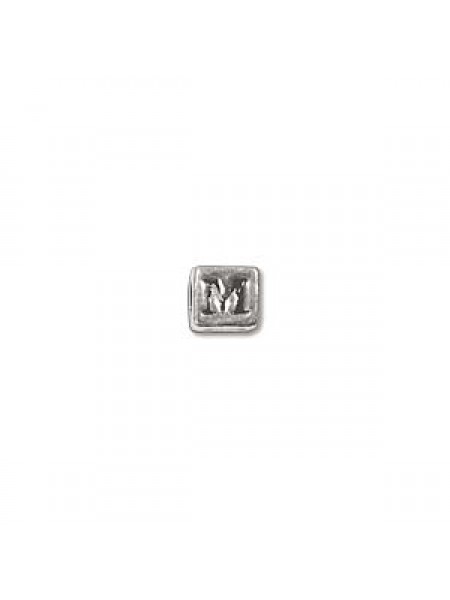 St.Silver Cube Bead 3.5x3.5mm Letter M