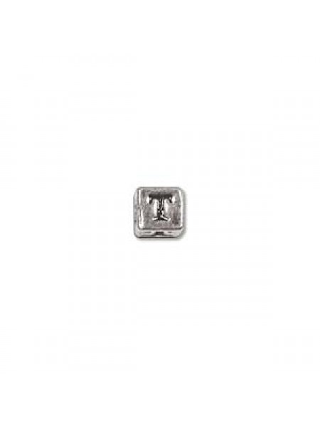 St.Silver Cube Bead 3.5x3.5mm Letter T