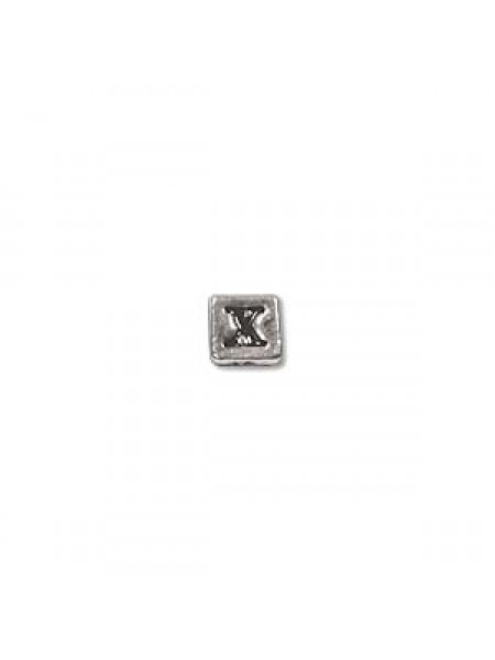 St.Silver Cube Bead 3.5x3.5mm Letter X