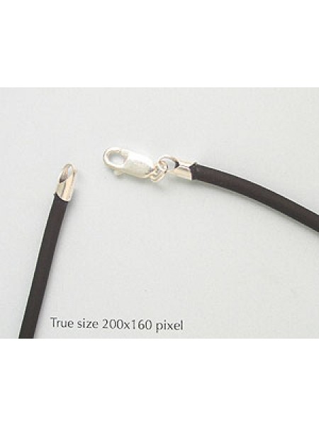 St.Silver Black Rubber 3mm Necklace 16in
