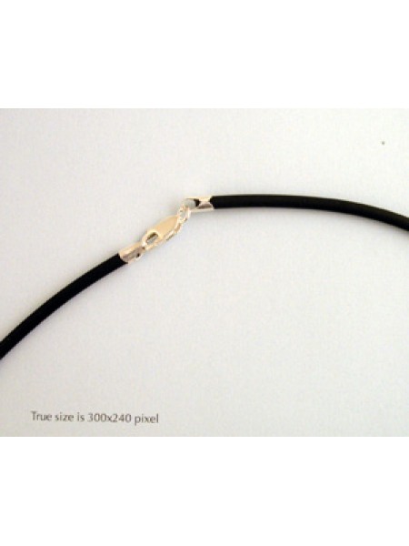 St.Silver Black Rubber 3mm Necklace 18in