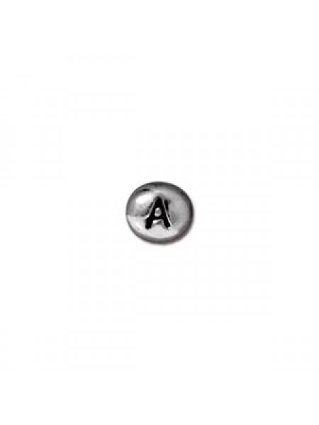 Letter A Bead  Oval 5x7mm Antiqu Rhodium