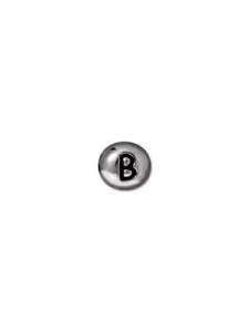 Letter B Bead  Oval 5x7mm Antiqu Rhodium