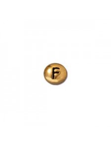 Letter F Bead  Oval 5x7mm Antique Gold