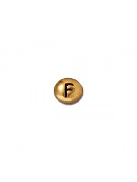 Letter F Bead  Oval 5x7mm Antique Gold