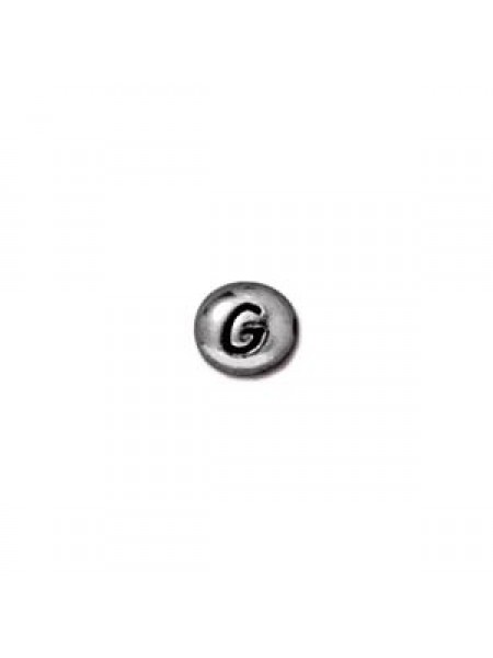 Letter G Bead  Oval 5x7mm Antiqu Rhodium