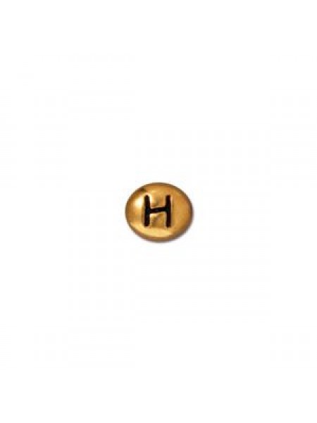 Letter H Bead  Oval 5x7mm Antique Gold