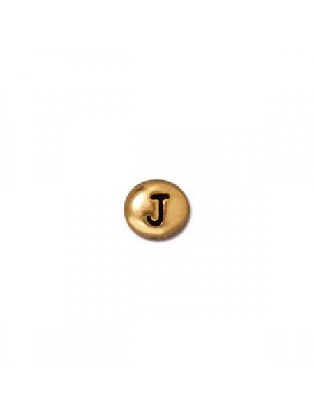 Letter J Bead  Oval 5x7mm Antique Gold