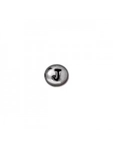 Letter J Bead  Oval 5x7mm Antiqu Rhodium