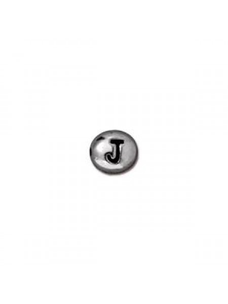 Letter J Bead  Oval 5x7mm Antiqu Rhodium