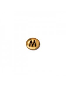 Letter M Bead  Oval 5x7mm Antique Gold