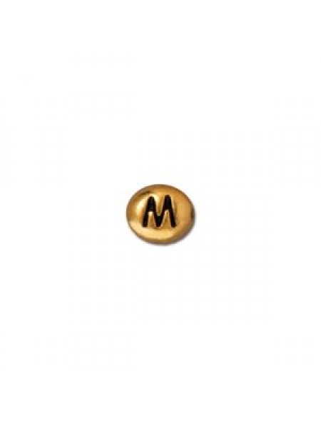 Letter M Bead  Oval 5x7mm Antique Gold