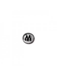 Letter M Bead  Oval 5x7mm Antiqu Rhodium