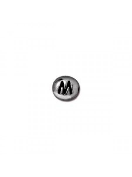 Letter M Bead  Oval 5x7mm Antiqu Rhodium