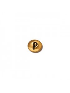 Letter P Bead  Oval 5x7mm Antique Gold