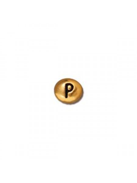 Letter P Bead  Oval 5x7mm Antique Gold