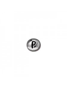 Letter P Bead  Oval 5x7mm Antiqu Rhodium