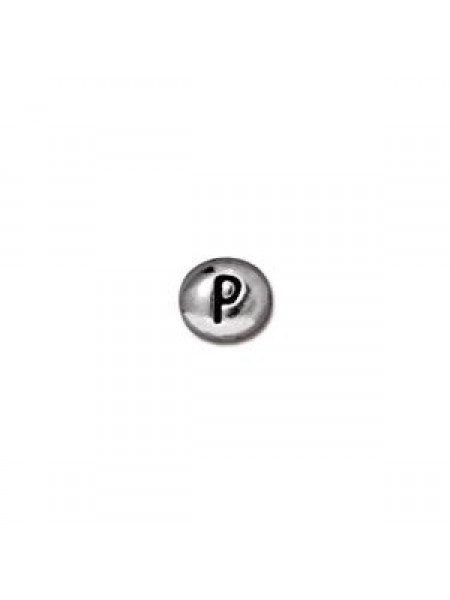 Letter P Bead  Oval 5x7mm Antiqu Rhodium