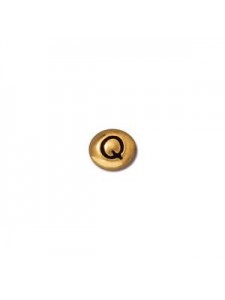 Letter Q Bead  Oval 5x7mm Antique Gold