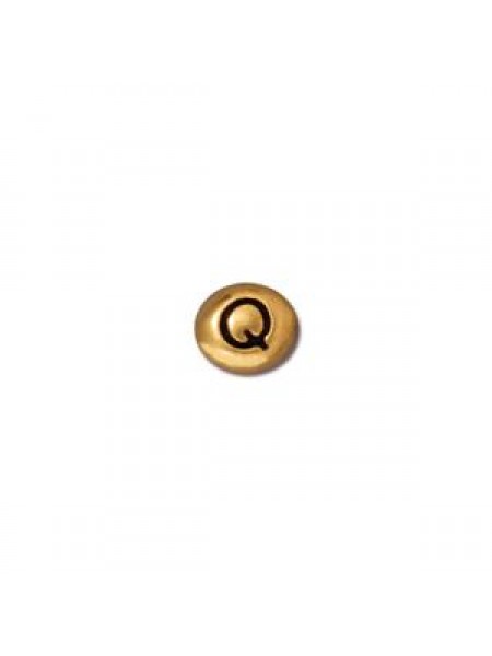 Letter Q Bead  Oval 5x7mm Antique Gold