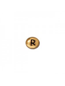 Letter R Bead  Oval 5x7mm Antique Gold