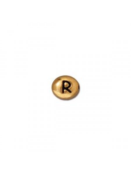 Letter R Bead  Oval 5x7mm Antique Gold