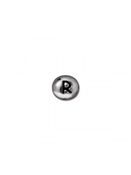 Letter R Bead  Oval 5x7mm Antiqu Rhodium