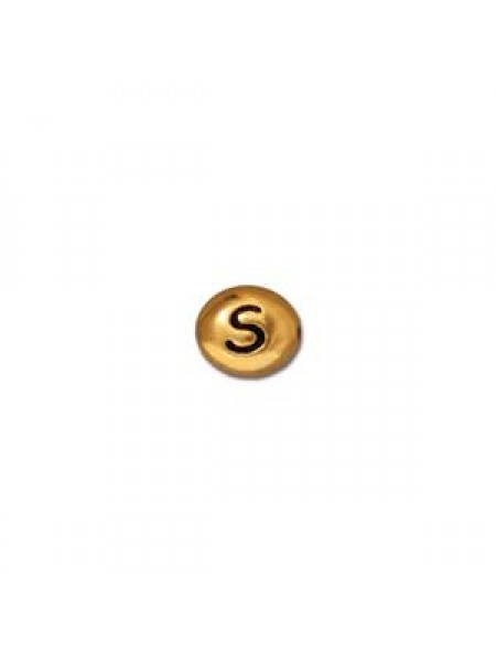 Letter S Bead  Oval 5x7mm Antique Gold