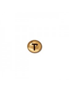 Letter T Bead  Oval 5x7mm Antique Gold