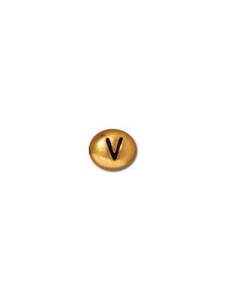Letter V Bead  Oval 5x7mm Antique Gold