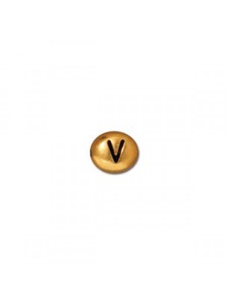 Letter V Bead  Oval 5x7mm Antique Gold