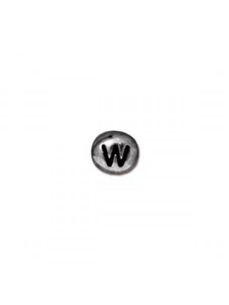 Letter W Bead  Oval 5x7mm Antiqu Rhodium