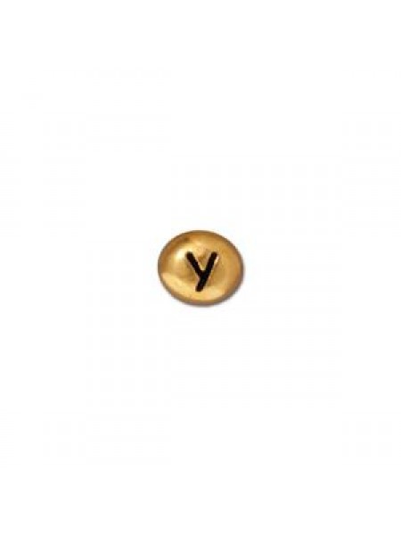 Letter Y Bead  Oval 5x7mm Antique Gold