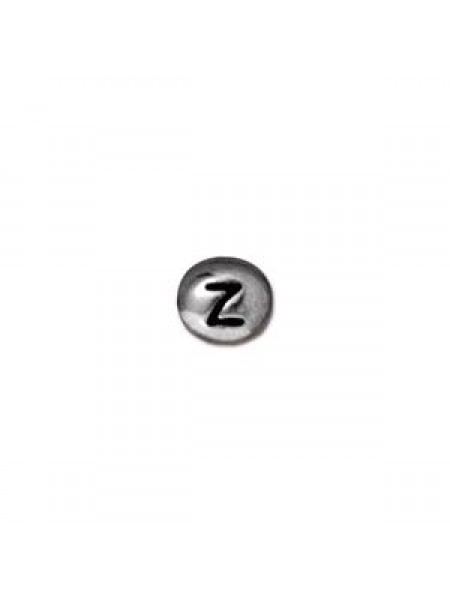 Letter Z Bead  Oval 5x7mm Antiqu Rhodium