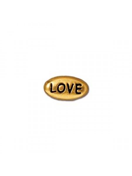 Word Bead Love 11x6x3.5mm Antique Gold