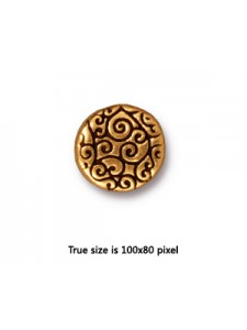 Bead Round Scroll 12x3.5mm Antique Gold