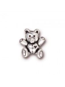 Bead Teddy Bear 13mm  Silver Antique