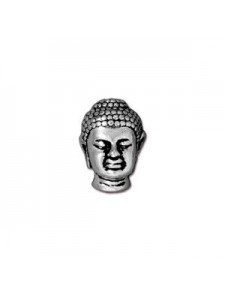 Bead Buddha Head 14mm H  Antique Silver