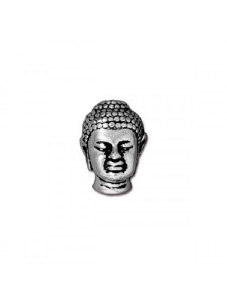 Bead Buddha Head 14mm H  Antique Silver
