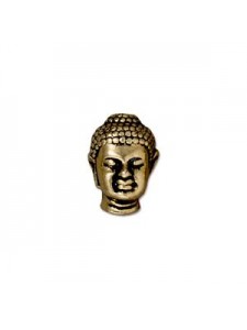 Bead Buddha Head 14mm H  Antique Gold