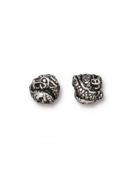 Bead 8mm Dragon Design Antique Silver