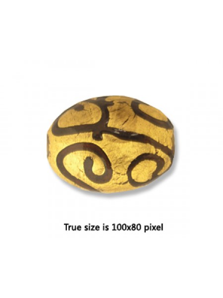 Hand made Bead Oval gold foil 20x10mm H2