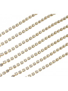 Rhinestone Chain 2mm Gold plat - per MTR