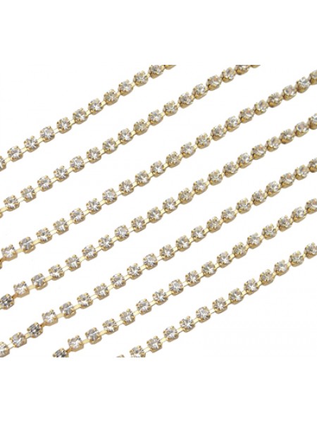 Rhinestone Chain 2mm Gold plat - per MTR