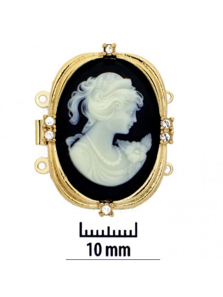 Clasp Cameo & ston 3-str 30x25mm Gold Pl